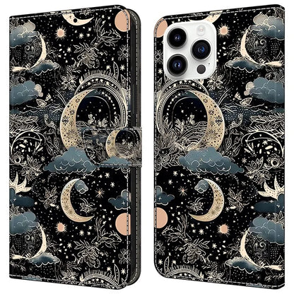 For iPhone 15 Pro Max Case PU Leather Phone Cover Pattern Printing Cell Phone Shell