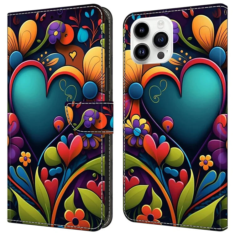 For iPhone 15 Pro Max Case PU Leather Phone Cover Pattern Printing Cell Phone Shell - Wallet
