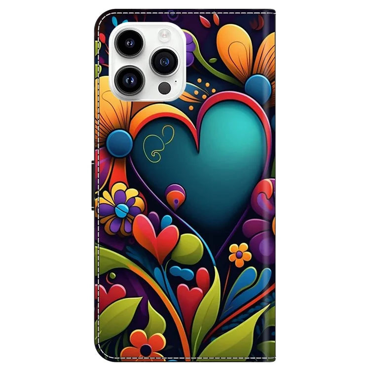 For iPhone 15 Pro Max Case PU Leather Phone Cover Pattern Printing Cell Phone Shell - Wallet