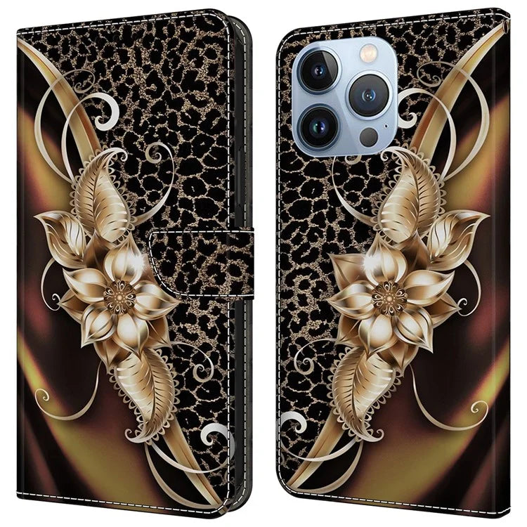 For iPhone 14 Pro Magnetic Phone Case Pattern Print Wallet Scratch-resistant Cover