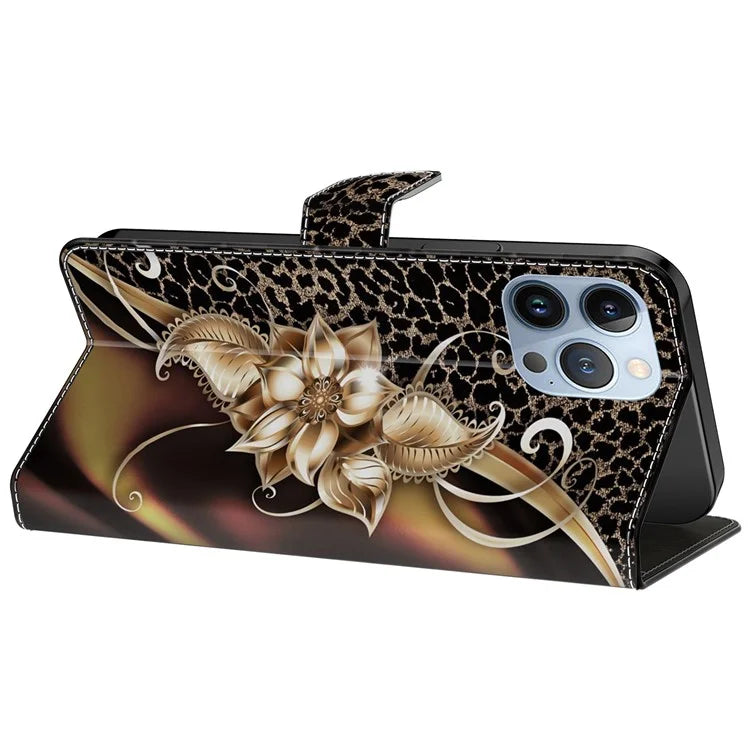 For iPhone 14 Pro Magnetic Phone Case Pattern Print Wallet Scratch-resistant Cover