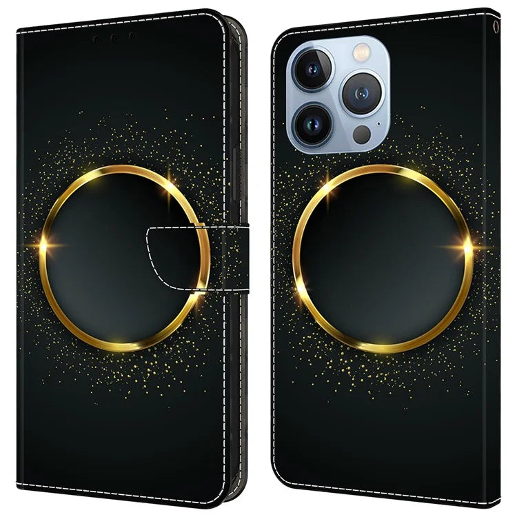 For iPhone 14 Pro Magnetic Phone Case Pattern Print Wallet Scratch-resistant Cover