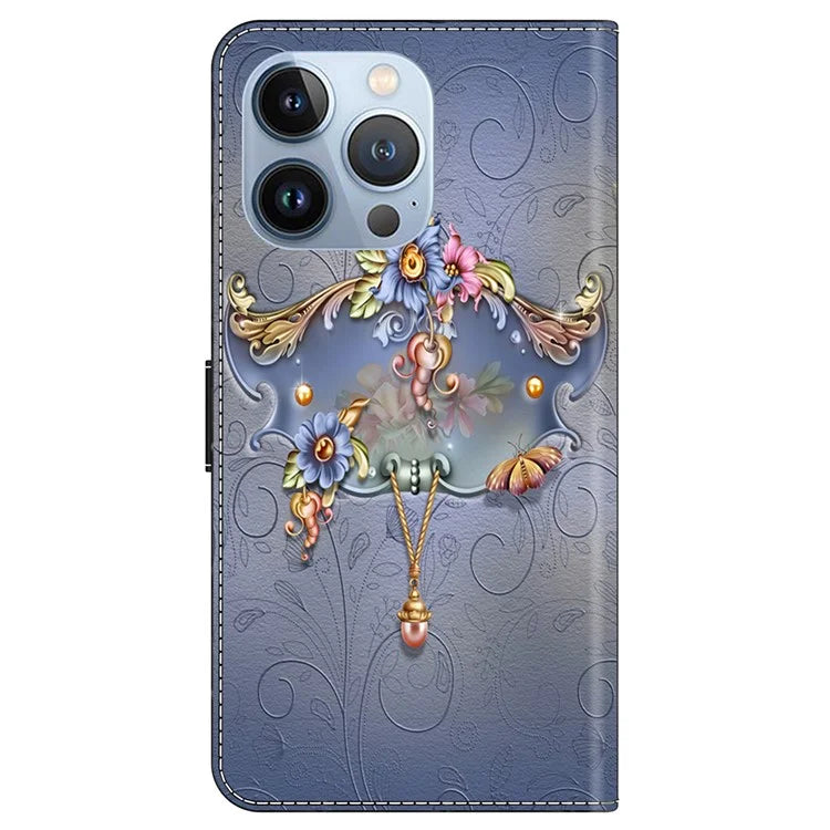 For iPhone 14 Pro Magnetic Phone Case Pattern Print Wallet Scratch-resistant Cover