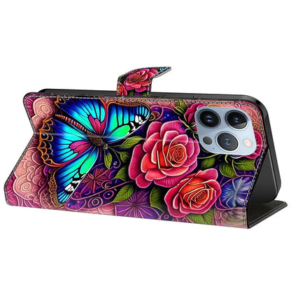 For iPhone 14 Pro Magnetic Phone Case Pattern Print Wallet Scratch-resistant Cover