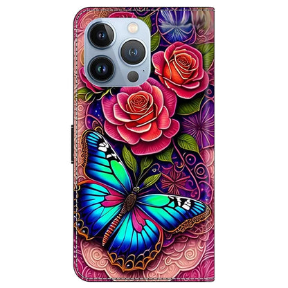 For iPhone 14 Pro Magnetic Phone Case Pattern Print Wallet Scratch-resistant Cover
