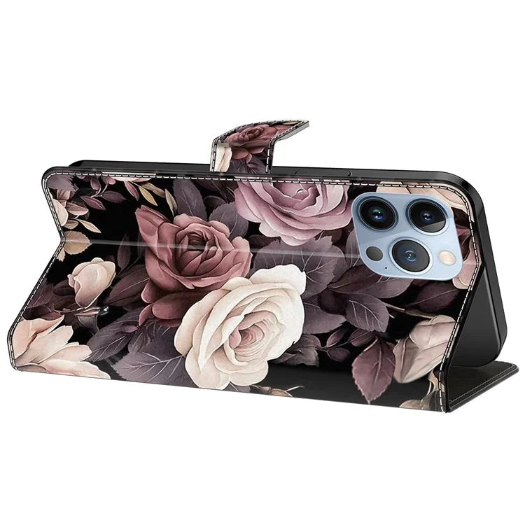 For iPhone 14 Pro Magnetic Phone Case Pattern Print Wallet Scratch-resistant Cover