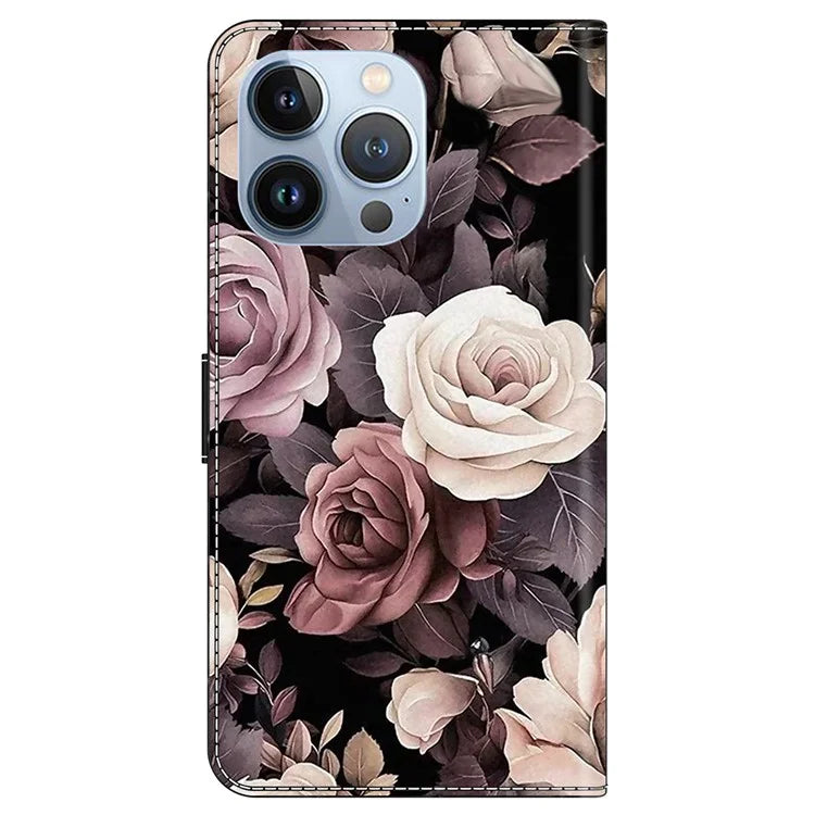 For iPhone 14 Pro Magnetic Phone Case Pattern Print Wallet Scratch-resistant Cover