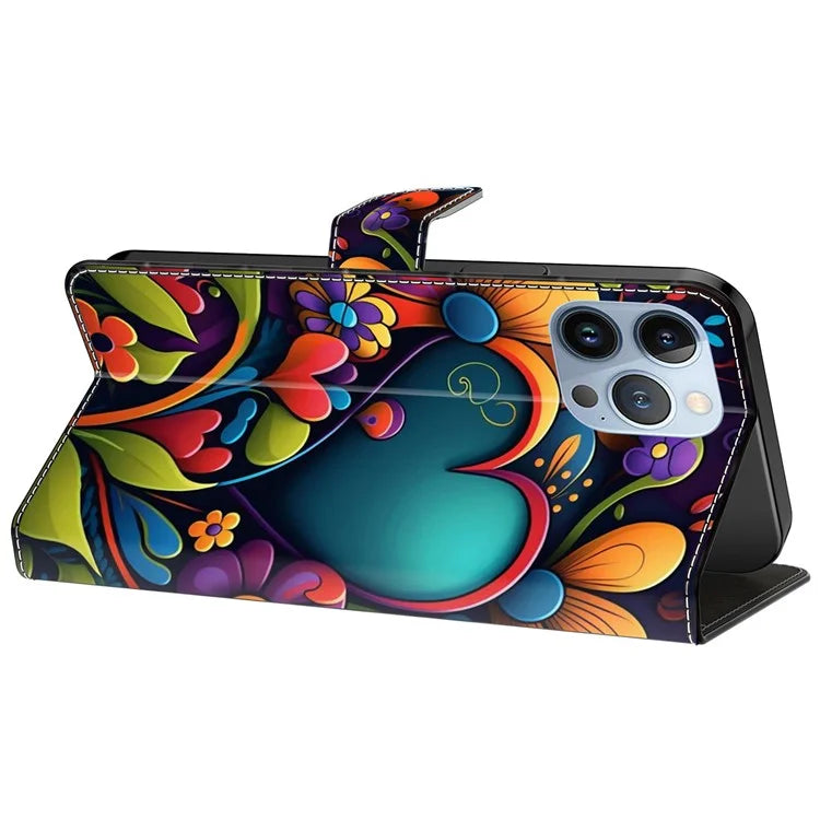 For iPhone 14 Pro Magnetic Phone Case Pattern Print Wallet Scratch-resistant Cover