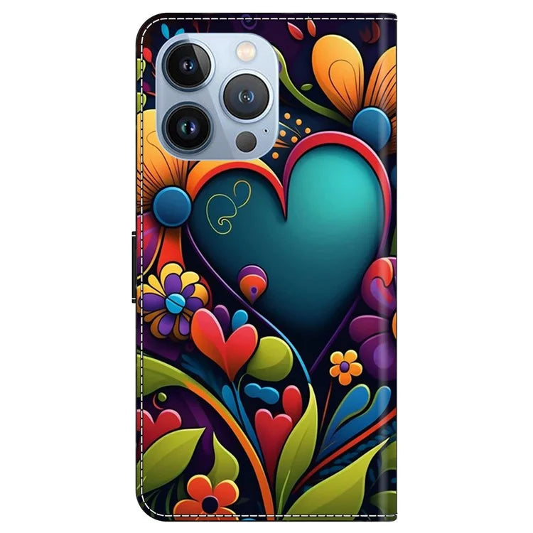 For iPhone 14 Pro Magnetic Phone Case Pattern Print Wallet Scratch-resistant Cover