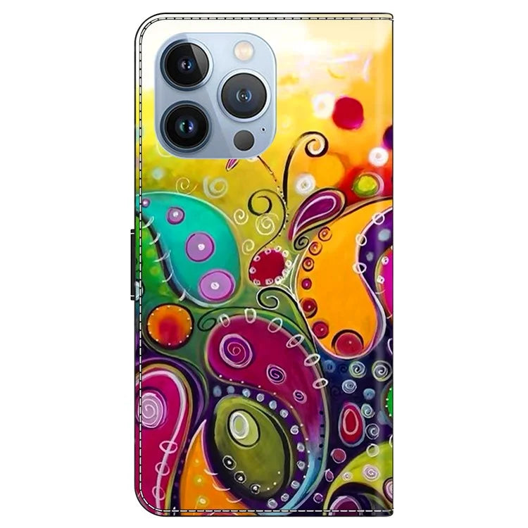 For iPhone 14 Pro Magnetic Phone Case Pattern Print Wallet Scratch-resistant Cover