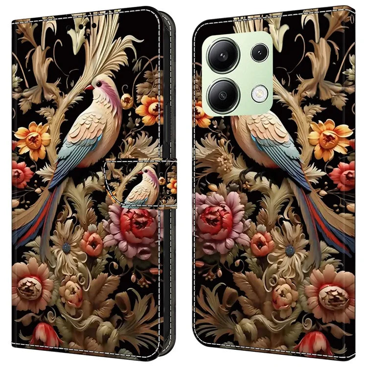 For Xiaomi Redmi Note 13 4G Leather Case Printed Pattern Wallet Stand Phone Cover