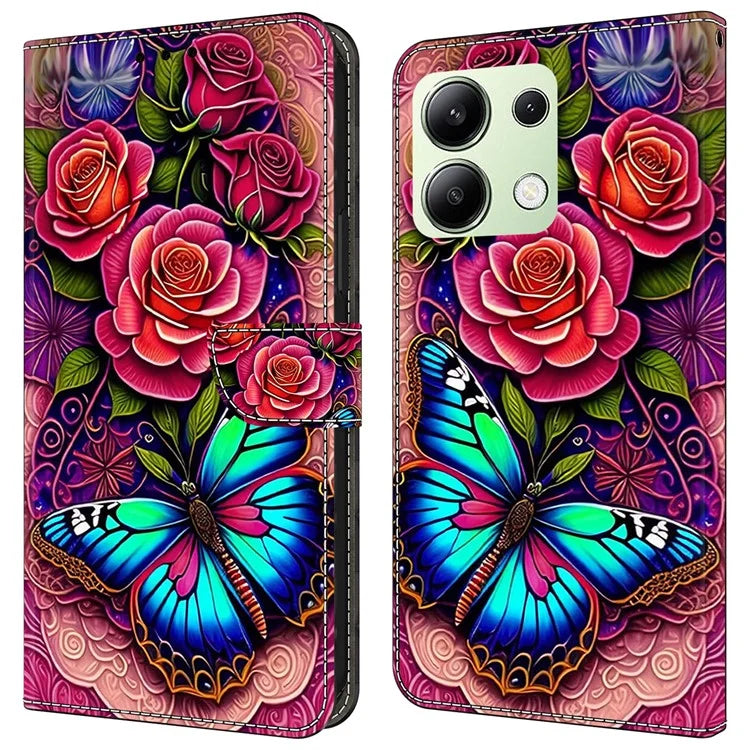For Xiaomi Redmi Note 13 4G Leather Case Printed Pattern Wallet Stand Phone Cover