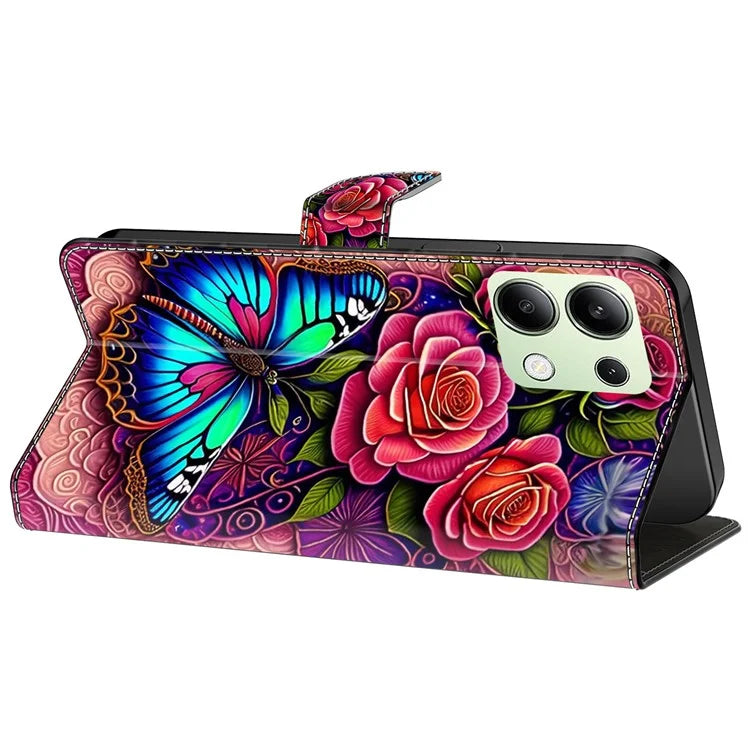 For Xiaomi Redmi Note 13 4G Leather Case Printed Pattern Wallet Stand Phone Cover