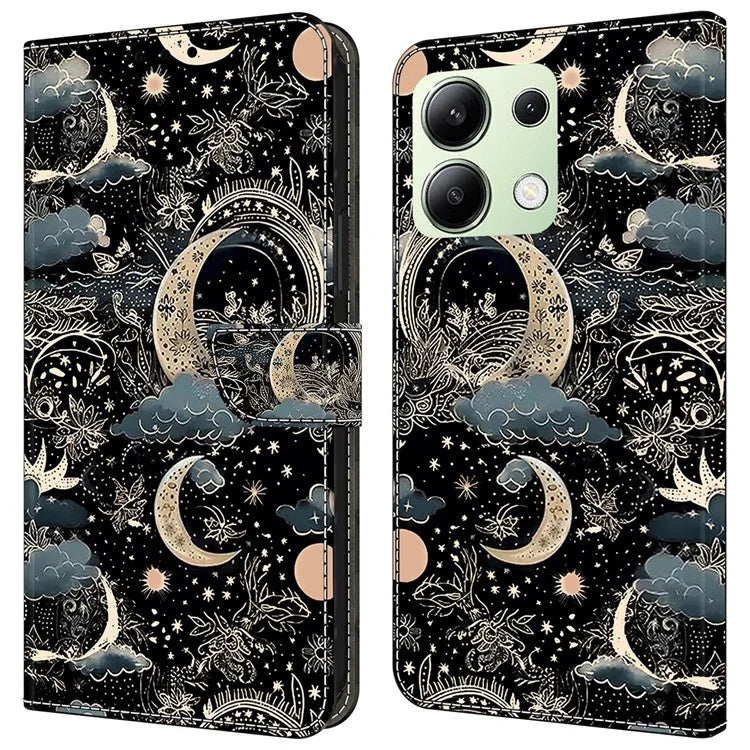 For Xiaomi Redmi Note 13 4G Leather Case Printed Pattern Wallet Stand Phone Cover