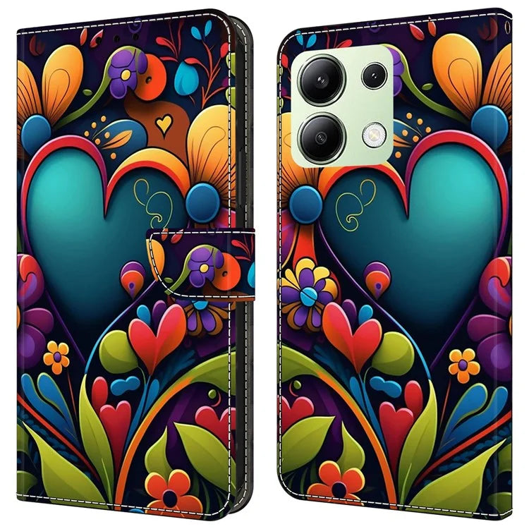 For Xiaomi Redmi Note 13 4G Leather Case Printed Pattern Wallet Stand Phone Cover