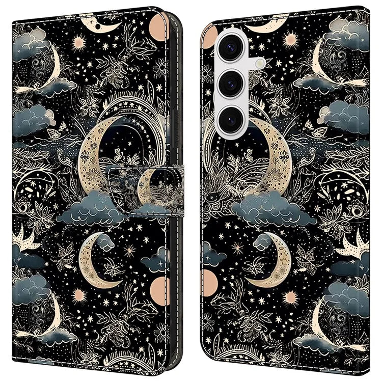For Samsung Galaxy S24 Magnetic Case Pattern Print Wallet Phone Cover