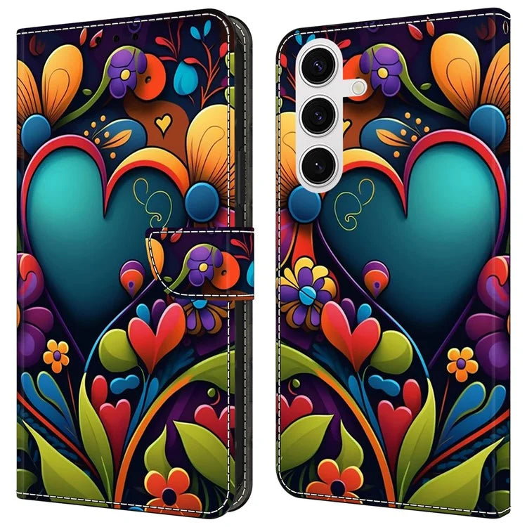 For Samsung Galaxy S24 Magnetic Case Pattern Print Wallet Phone Cover