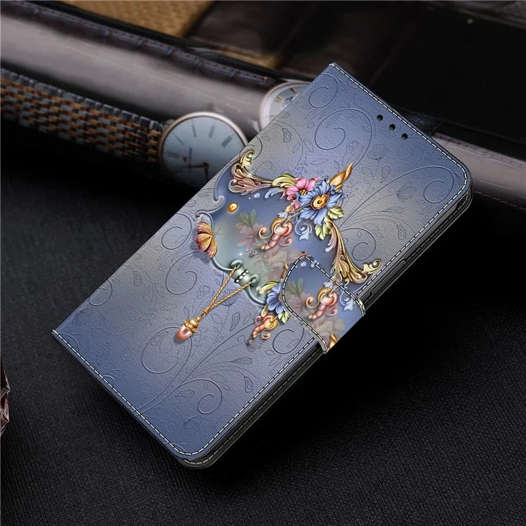 For Samsung Galaxy A24 4G (162.1 x 77.6 x 8.3mm) Case Pattern Print Leather Wallet Phone Cover