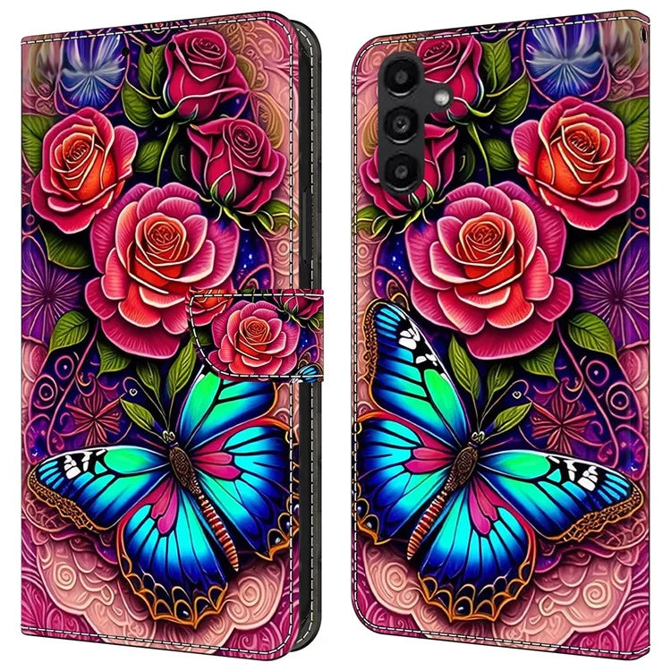For Samsung Galaxy A24 4G (162.1 x 77.6 x 8.3mm) Case Pattern Print Leather Wallet Phone Cover