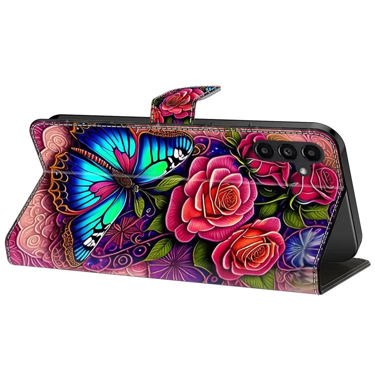 For Samsung Galaxy A24 4G (162.1 x 77.6 x 8.3mm) Case Pattern Print Leather Wallet Phone Cover