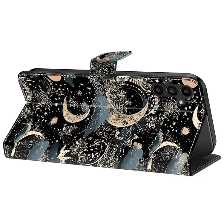 For Samsung Galaxy A24 4G (162.1 x 77.6 x 8.3mm) Case Pattern Print Leather Wallet Phone Cover