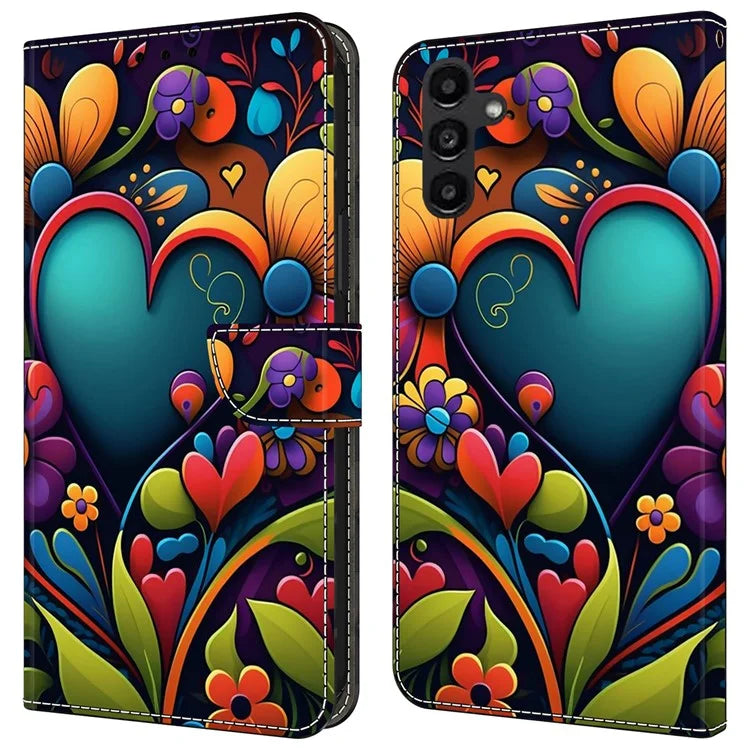 For Samsung Galaxy A24 4G (162.1 x 77.6 x 8.3mm) Case Pattern Print Leather Wallet Phone Cover