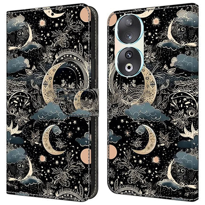 For Honor 90 Phone Case Pattern Print Magnetic Clasp Scratch-resistant Leather Cover