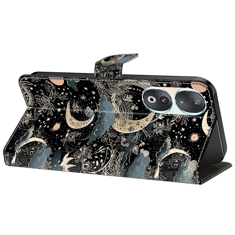 For Honor 90 Phone Case Pattern Print Magnetic Clasp Scratch-resistant Leather Cover