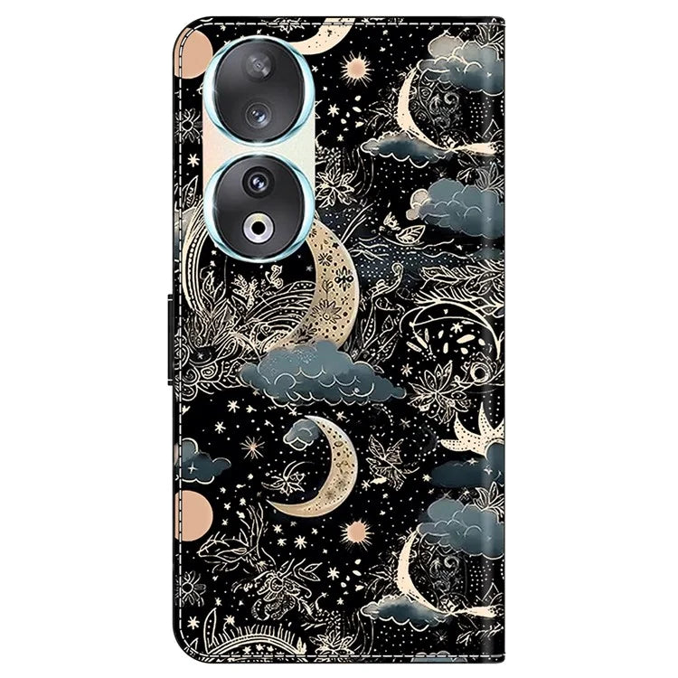 For Honor 90 Phone Case Pattern Print Magnetic Clasp Scratch-resistant Leather Cover