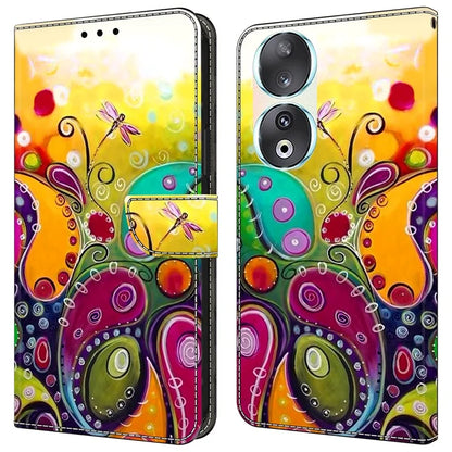 For Honor 90 Phone Case Pattern Print Magnetic Clasp Scratch-resistant Leather Cover