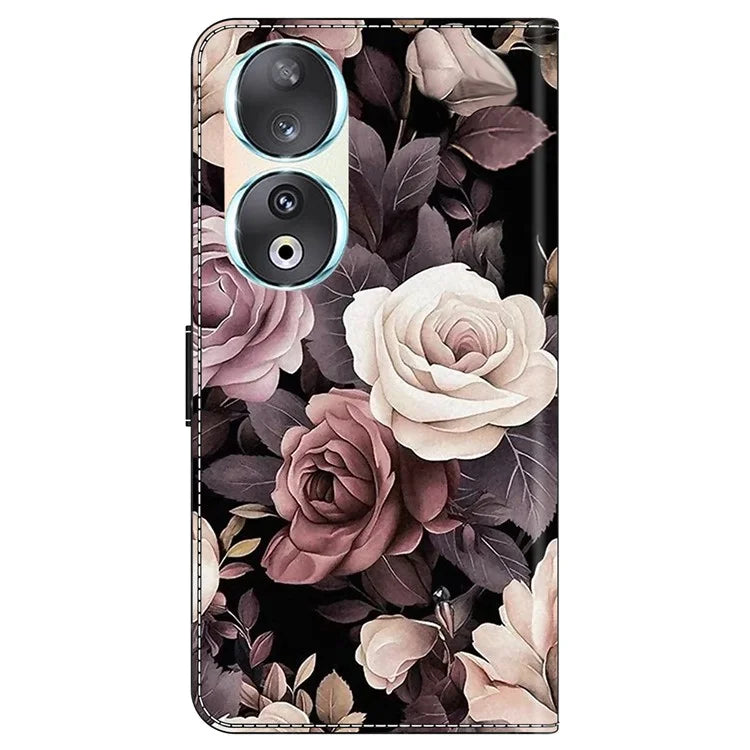 For Honor 90 Phone Case Pattern Print Magnetic Clasp Scratch-resistant Leather Cover