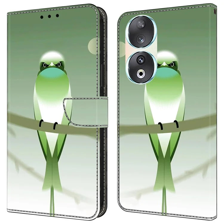 For Honor 90 Phone Case Pattern Print Magnetic Clasp Scratch-resistant Leather Cover