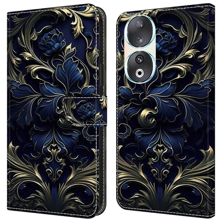 For Honor 90 Phone Case Pattern Print Magnetic Clasp Scratch-resistant Leather Cover