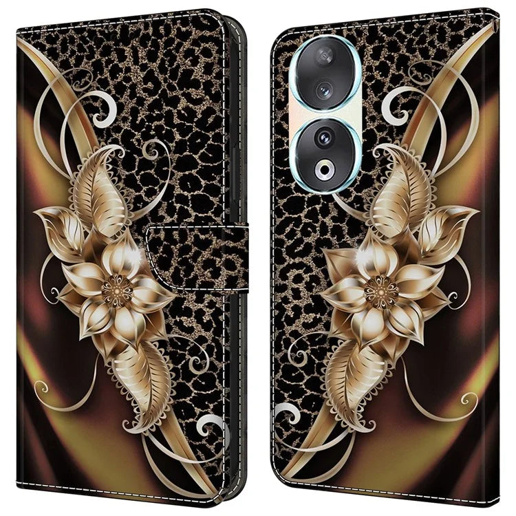For Honor 90 Phone Case Pattern Print Magnetic Clasp Scratch-resistant Leather Cover