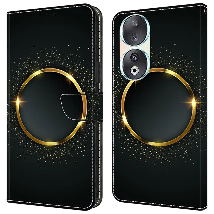 For Honor 90 Phone Case Pattern Print Magnetic Clasp Scratch-resistant Leather Cover