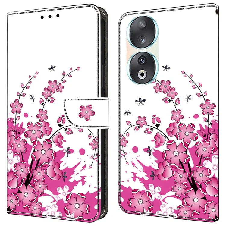 For Honor 90 Phone Case Pattern Print Magnetic Clasp Scratch-resistant Leather Cover
