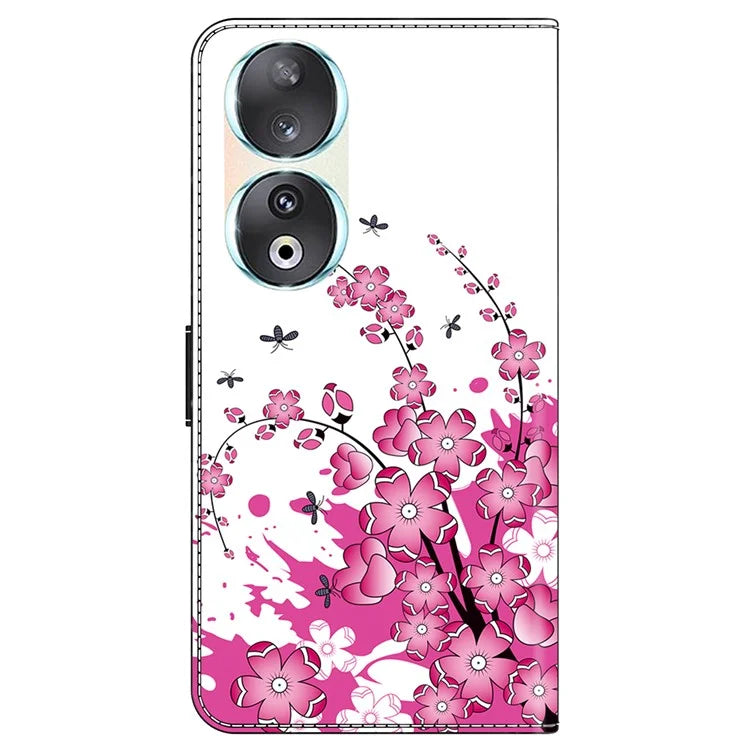 For Honor 90 Phone Case Pattern Print Magnetic Clasp Scratch-resistant Leather Cover