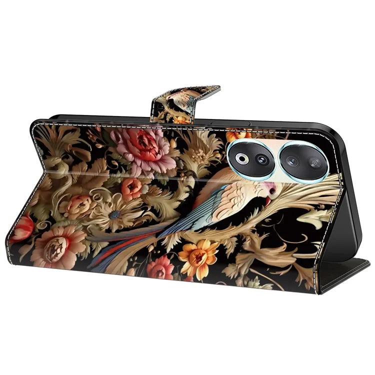 For Honor 90 Phone Case Pattern Print Magnetic Clasp Scratch-resistant Leather Cover