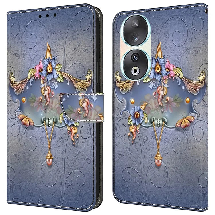 For Honor 90 Phone Case Pattern Print Magnetic Clasp Scratch-resistant Leather Cover