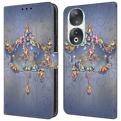For Honor 90 Phone Case Pattern Print Magnetic Clasp Scratch-resistant Leather Cover