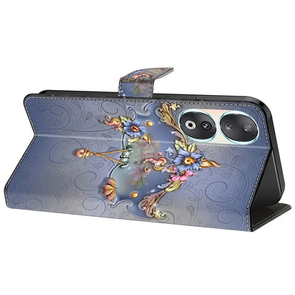 For Honor 90 Phone Case Pattern Print Magnetic Clasp Scratch-resistant Leather Cover