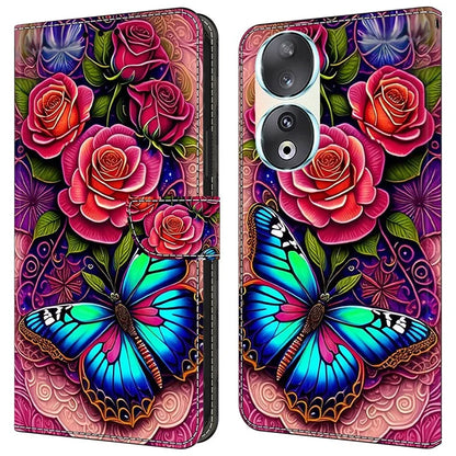 For Honor 90 Phone Case Pattern Print Magnetic Clasp Scratch-resistant Leather Cover