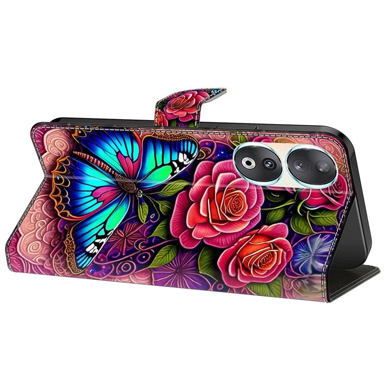For Honor 90 Phone Case Pattern Print Magnetic Clasp Scratch-resistant Leather Cover