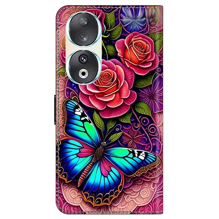 For Honor 90 Phone Case Pattern Print Magnetic Clasp Scratch-resistant Leather Cover
