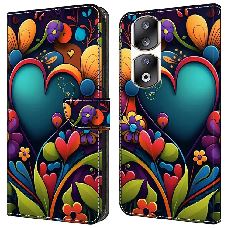 For Honor 90 Pro Case PU Leather Card Slots Phone Back Cover Pattern Printing Design