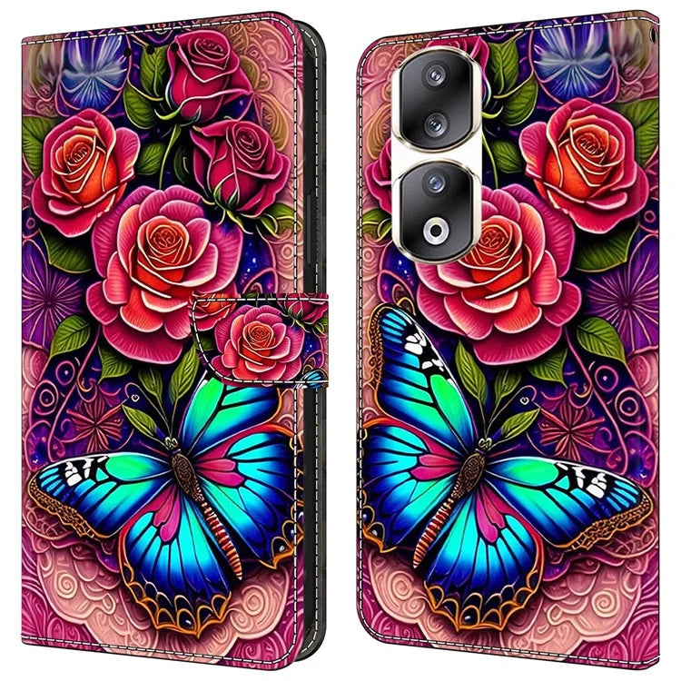 For Honor 90 Pro Case PU Leather Card Slots Phone Back Cover Pattern Printing Design