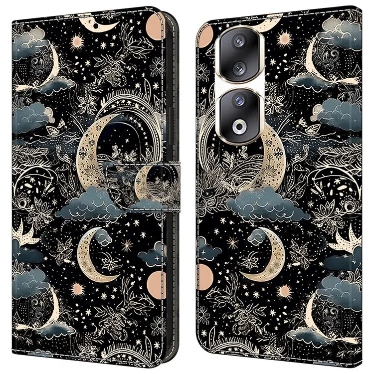 For Honor 90 Pro Case PU Leather Card Slots Phone Back Cover Pattern Printing Design
