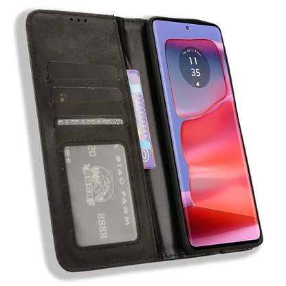 For Motorola Edge 50 Pro 5G Wallet Case Magnetic Closing Retro PU Leather+TPU Phone Cover