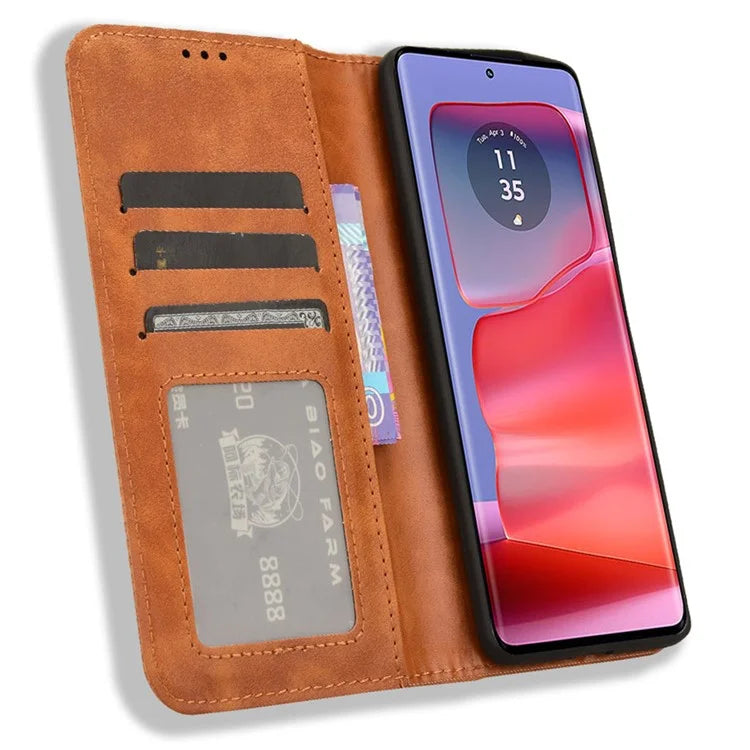 For Motorola Edge 50 Pro 5G Wallet Case Magnetic Closing Retro PU Leather+TPU Phone Cover