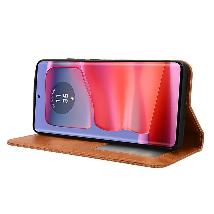 For Motorola Edge 50 Pro 5G Wallet Case Magnetic Closing Retro PU Leather+TPU Phone Cover